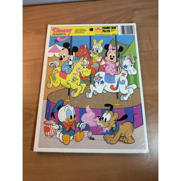 Vintage 1986 Disney Babies Golden Frame Tray Puzzle 12 Pcs Mickey Mouse Friends - Picture 1 of 7